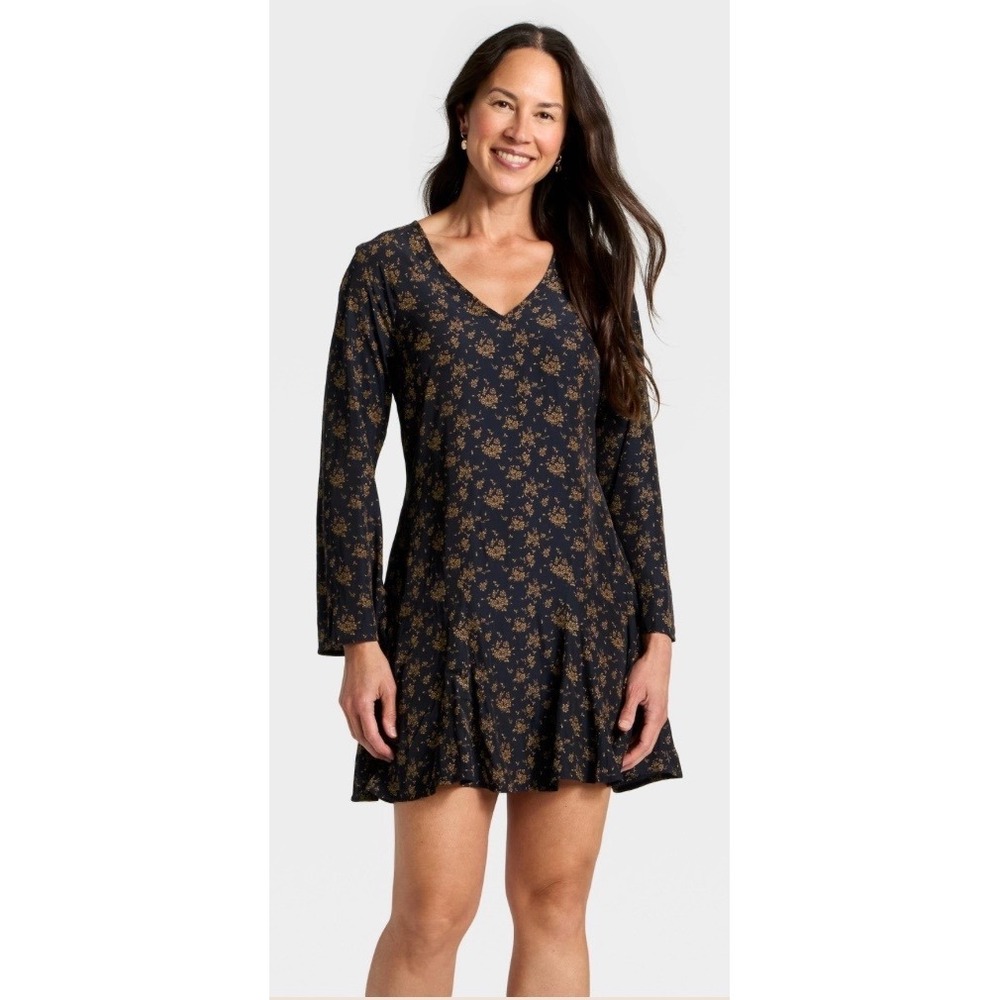Universal Thread Navy Floral Long‎ Sleeve Ruffle Hem Mini Dress Large